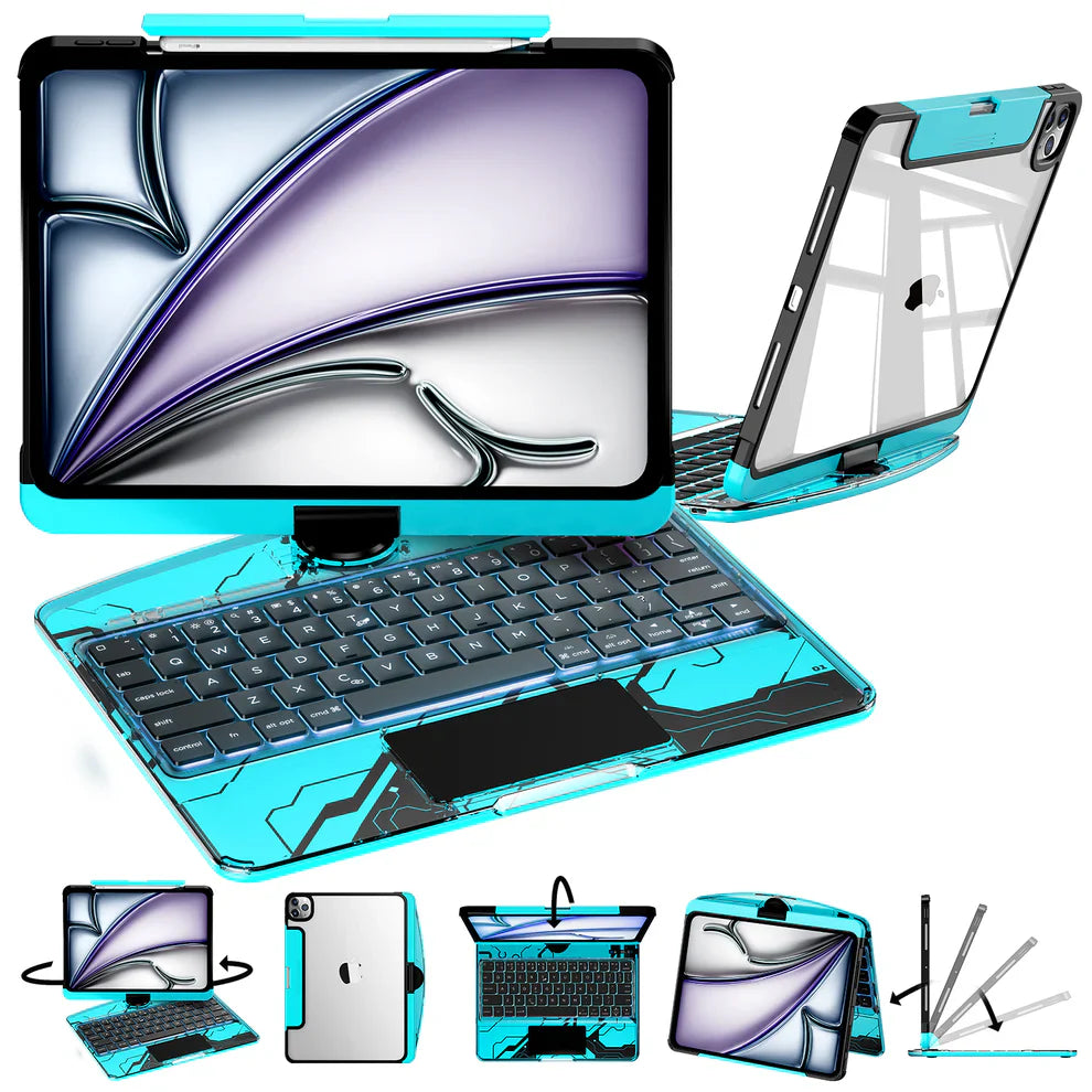 TabShell Y2K Transparent Black 360° Rotating iPad Keyboard Case