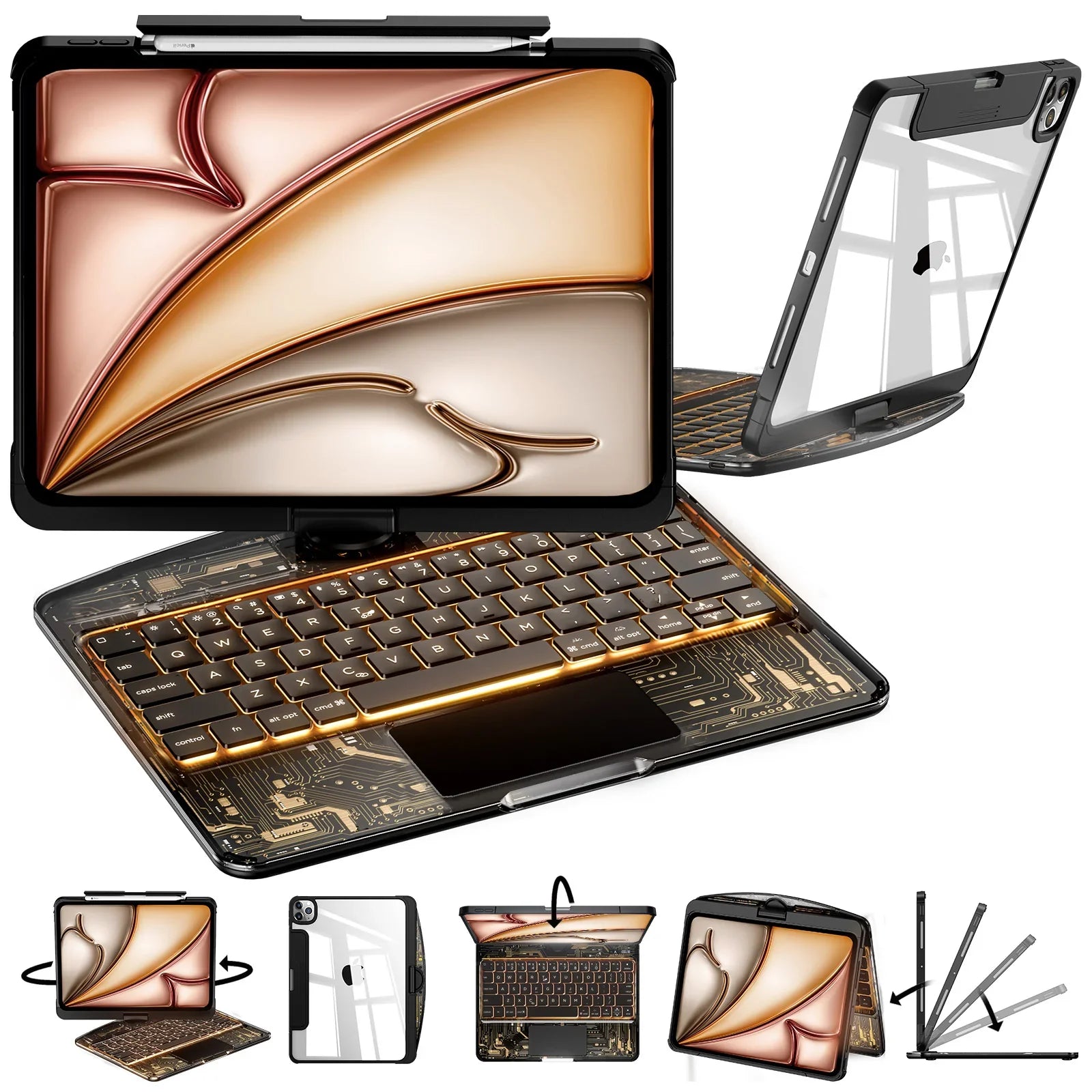 TabShell Y2K Transparent White 360° Rotating iPad Keyboard Case
