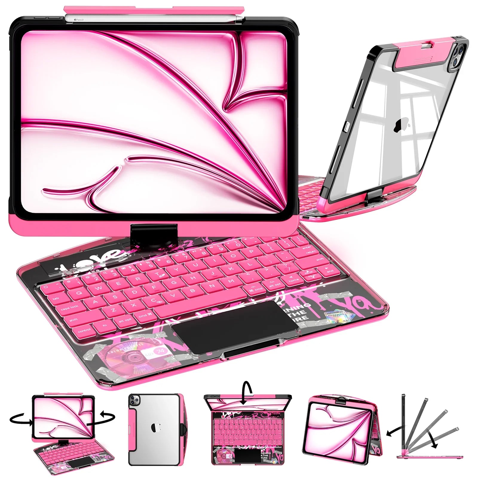 TabShell Y2K Transparent White 360° Rotating iPad Keyboard Case