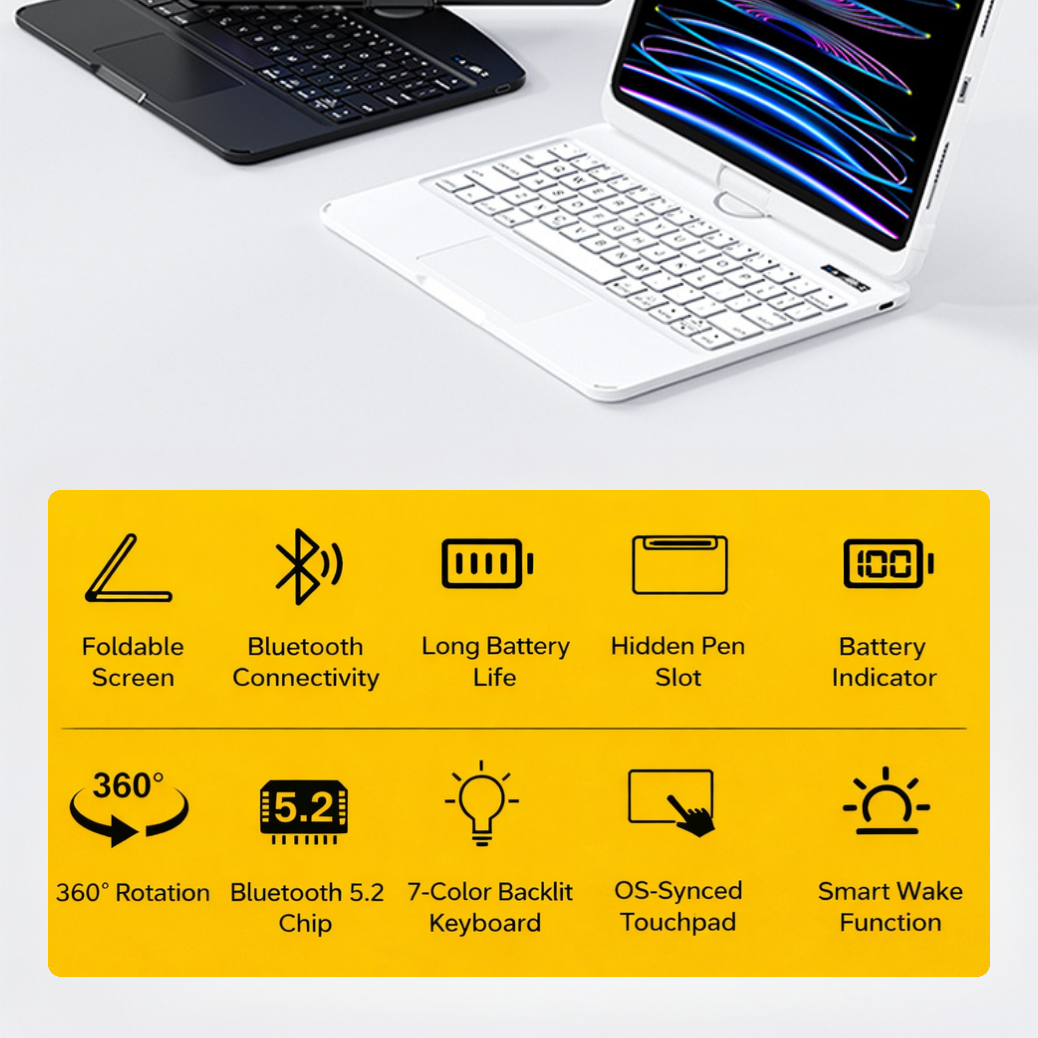 TabShell White 360° Rotating iPad Keyboard Case