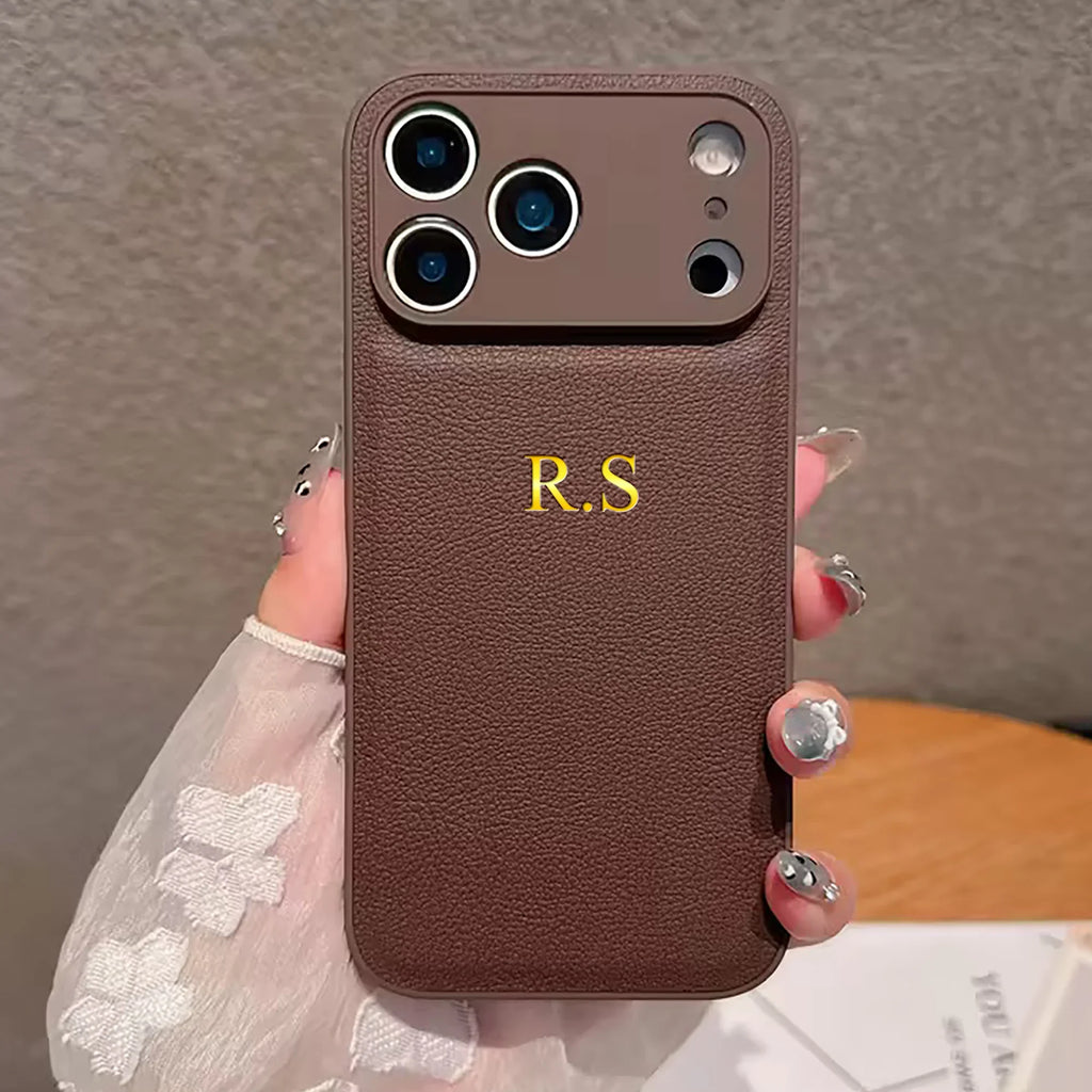 Personalized Luxury Customized Name 3D DIY Hot Engrave Faux Leather Phone Case For iPhone 17 16 15 14 13 Pro Max Plus Air